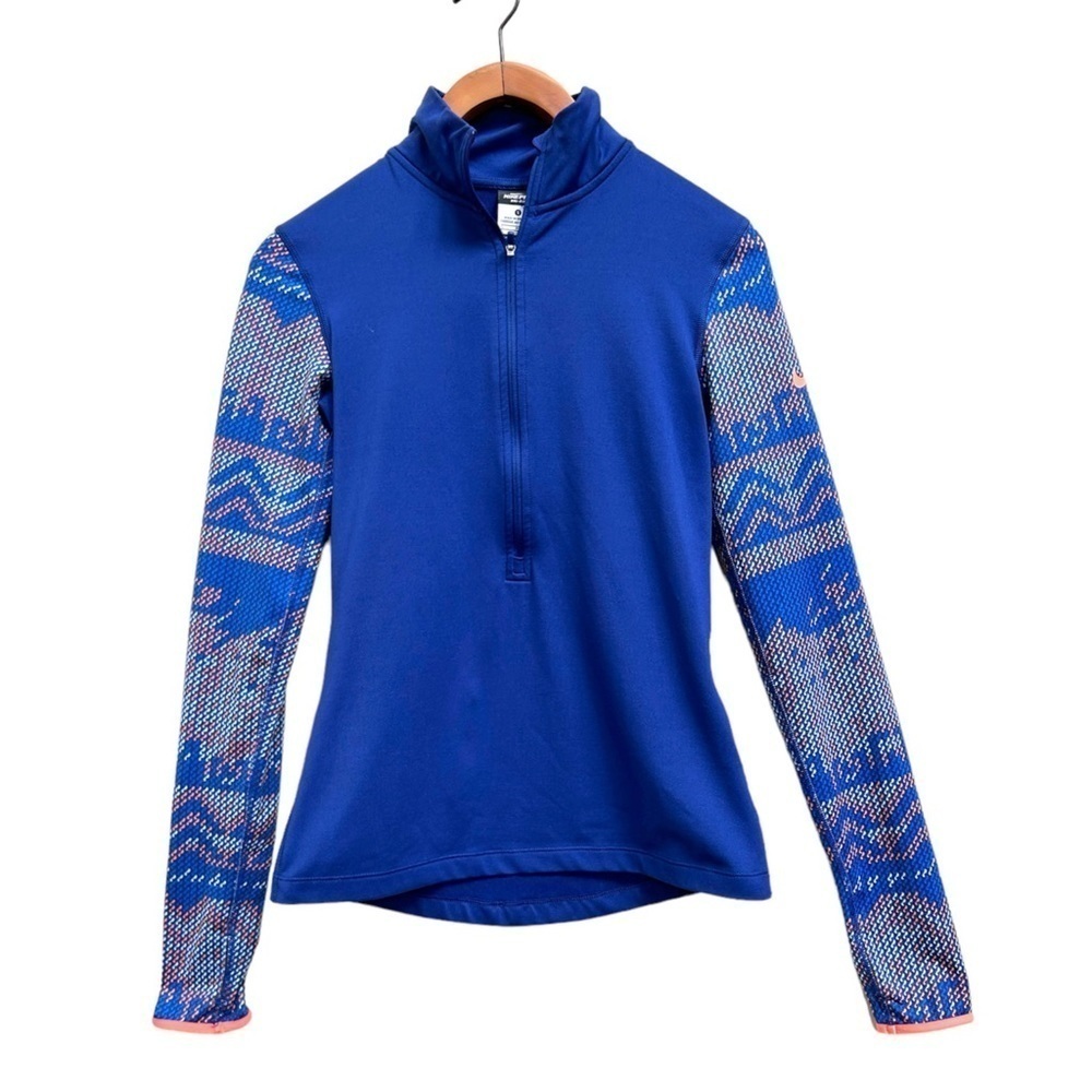 Nike Pro Dri-Fit Cobalt Printed Pixel Sleeve 1/2 Zip Pullover, Size Small